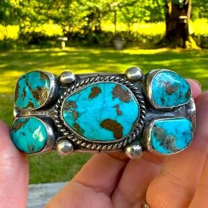 Huge Vintage Native Southwest Sterling Turquoise Cuff